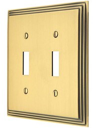 Mid-Century Toggle Switch Plate - Double Gang in Antique Brass.